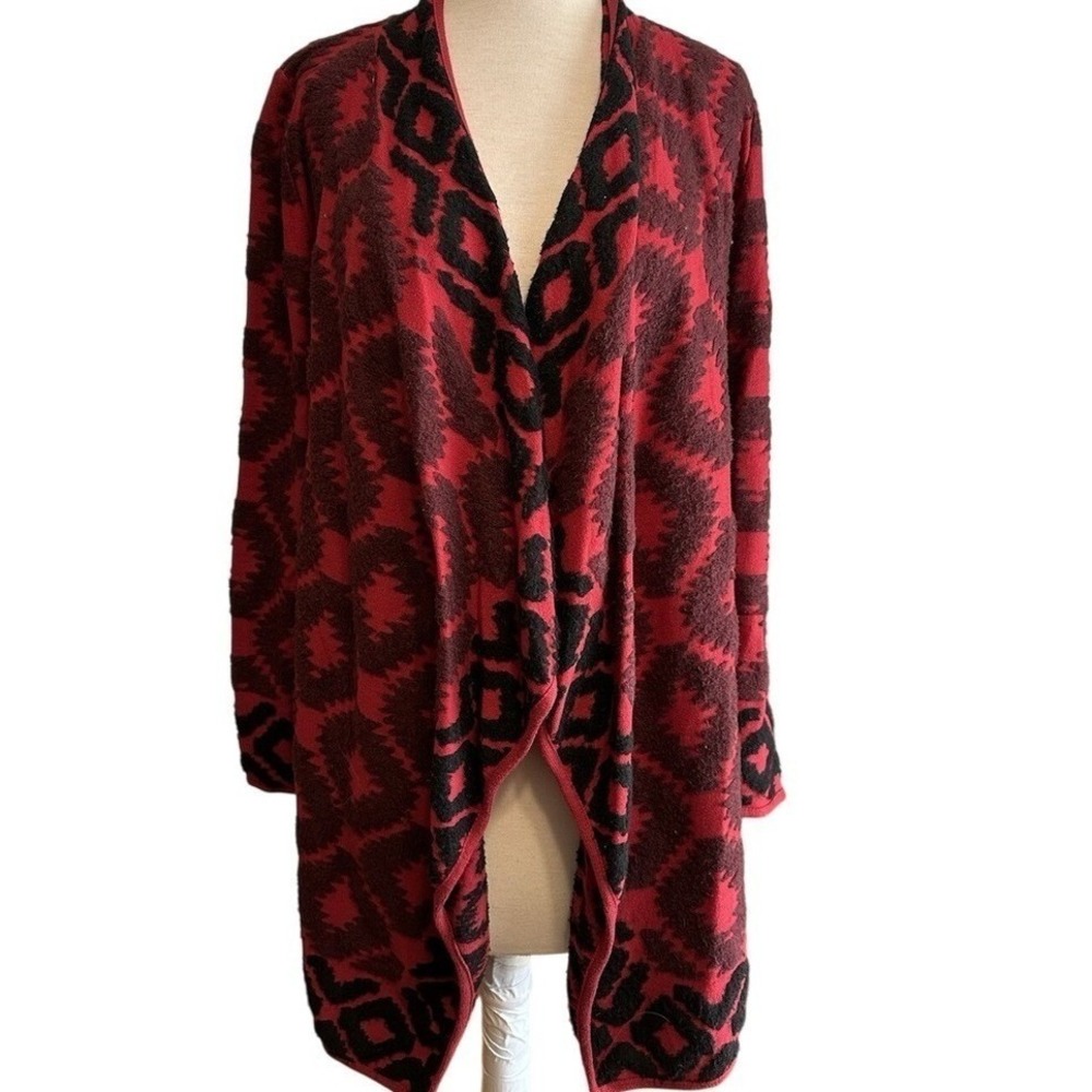 Lucky Brand Women Waterfall Cardigan Southwestern Aztec Cowgirl Red Black XS NWT